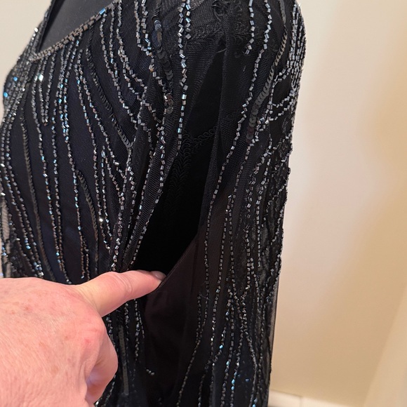 J Kara Black  Evening Dress with asymmetrical beaded overlay.new, never hemmed - Picture 9 of 16